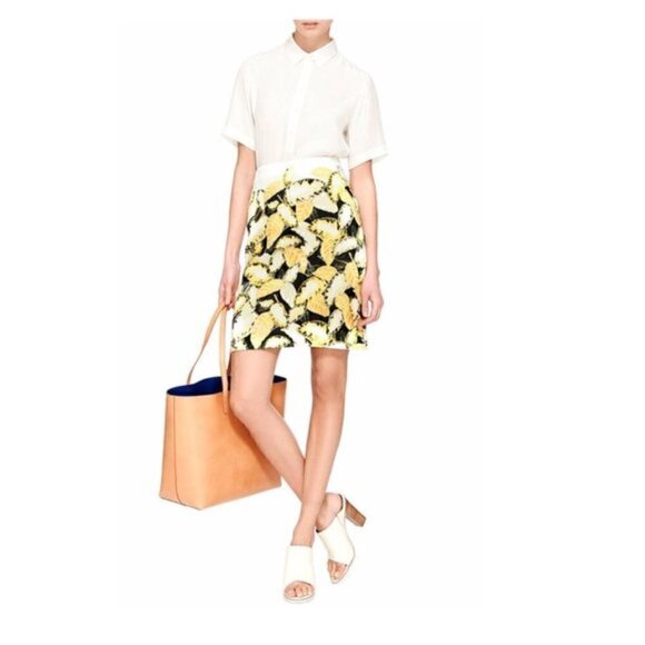 Opening Ceremony Skirt S Pencil Daisy Leaf Print Neoprene Scuba Fabric Luxury - Picture 1 of 8